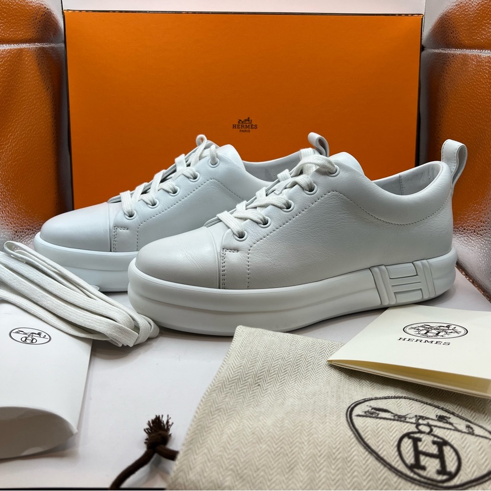 SOLD Hermes Happy Sneakers 37 White Calfskin